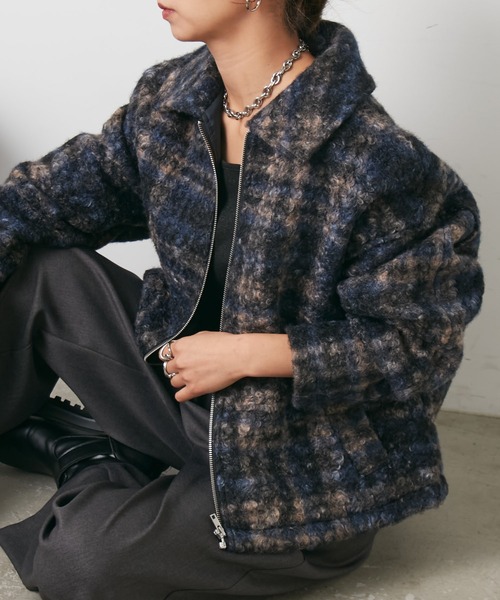 COLONY 2139（コロニートゥーワンスリーナイン）の「フェイクリングウールチェックZIPブルゾン（ブルゾン・レディース・モカ/ネイビー/ブラック・FREE）」の3枚目の写真