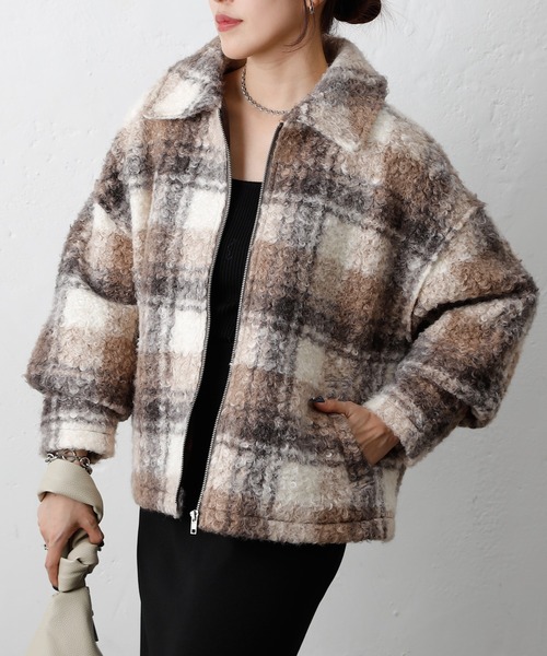 COLONY 2139（コロニートゥーワンスリーナイン）の「フェイクリングウールチェックZIPブルゾン（ブルゾン・レディース・モカ/ネイビー/ブラック・FREE）」の2枚目の写真