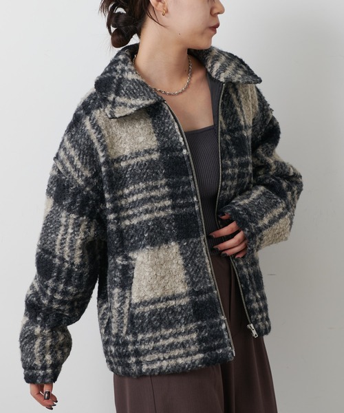 COLONY 2139（コロニートゥーワンスリーナイン）の「フェイクリングウールチェックZIPブルゾン（ブルゾン・レディース・モカ/ネイビー/ブラック・FREE）」の19枚目の写真