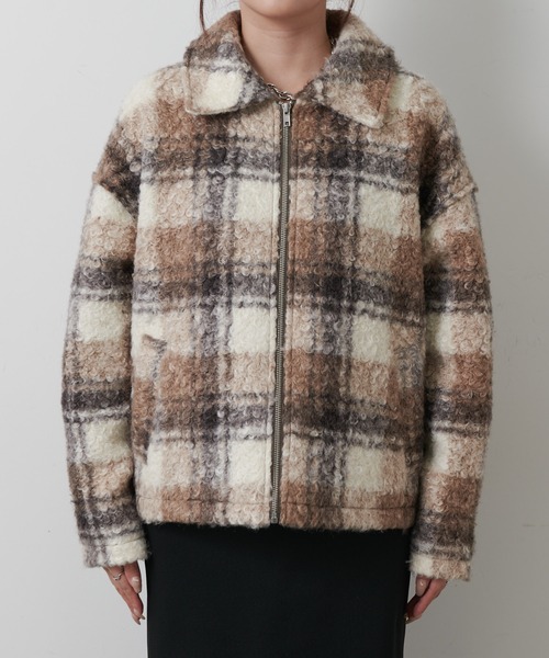 COLONY 2139（コロニートゥーワンスリーナイン）の「フェイクリングウールチェックZIPブルゾン（ブルゾン・レディース・モカ/ネイビー/ブラック・FREE）」の9枚目の写真