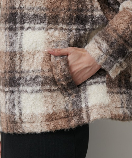 COLONY 2139（コロニートゥーワンスリーナイン）の「フェイクリングウールチェックZIPブルゾン（ブルゾン・レディース・モカ/ネイビー/ブラック・FREE）」の4枚目の写真