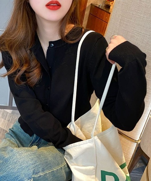 Ritzy(リッツィー)の「ラウンドカラー ニットカーディガン(カーディガン/ボレロ・レディース・グレー/ブラック/マスタード・FREE)」の2枚目の写真