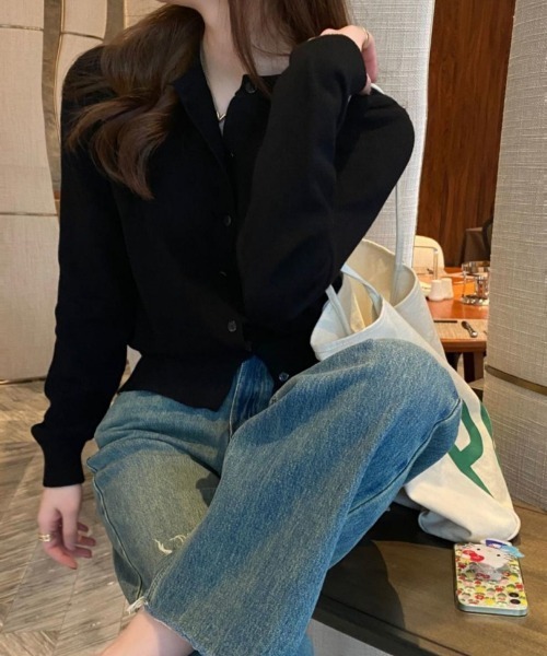 Ritzy(リッツィー)の「ラウンドカラー ニットカーディガン(カーディガン/ボレロ・レディース・グレー/ブラック/マスタード・FREE)」の8枚目の写真