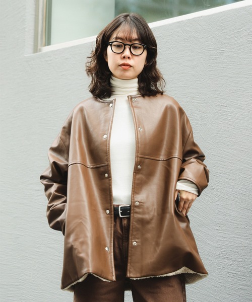 B:MING by BEAMS(ビーミングバイビームス)の「フェイク レザー × ボア リバーシブル ブルゾン(ブルゾン・レディース・ブラック/ブラウン・SMALL/MEDIUM)」の6枚目の写真