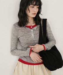 MERLOT（メルロー）の「フェイクレイヤードシアーヘンリーネックロンT（Tシャツ/カットソー・レディース）」