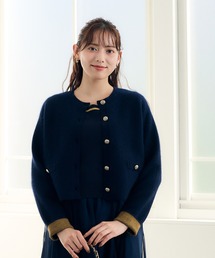 ラクーン混袖口配色ニットジャケット