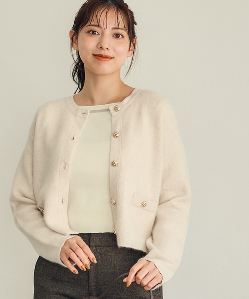 12Twelve Agenda(トゥエルブ アジェンダ)の「ラクーン混袖口配色ニットジャケット(カーディガン/ボレロ・レディース・ネイビー/ピンク/アイボリー・M)」の2枚目の写真