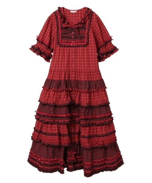 PINK HOUSE 赤 フリル ワンピース PINK HOUSE（ピンクハウス） ワンピース オリジナルコードチェック