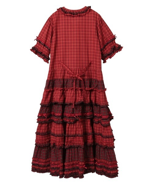 GUCCI　赤のフリル付きひざ丈ワンピース WC ワンピース 「秋冬新作」ミニティアードフリルワンピース