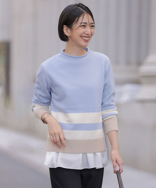 J.PRESS Ladies(J.プレス レディス)の「CAT ブロッキング ニット(ニット/セーター・レディース・シルバー系1/サックスブルー系1/イエロー系1/ピンク系1・SMALL)」の2枚目の写真