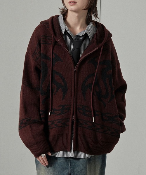 セール】【Alfred Alex】トライバル ローゲージ オーバーサイズ ジップ