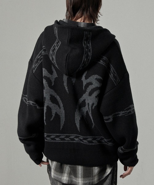 Alfred Alex（アルフレッドアレックス）の「【Alfred Alex】トライバル ローゲージ オーバーサイズ ジップアップ カウチンニットパーカー（パーカー・メンズ・グレー/ワイン/ブラック・L/M）」の13枚目の写真