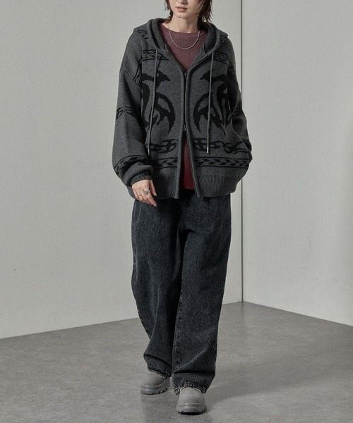 Alfred Alex（アルフレッドアレックス）の「【Alfred Alex】トライバル ローゲージ オーバーサイズ ジップアップ カウチンニットパーカー（パーカー・メンズ・グレー/ワイン/ブラック・L/M）」の14枚目の写真