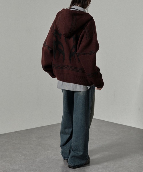 Alfred Alex（アルフレッドアレックス）の「【Alfred Alex】トライバル ローゲージ オーバーサイズ ジップアップ カウチンニットパーカー（パーカー・メンズ・グレー/ワイン/ブラック・L/M）」の22枚目の写真