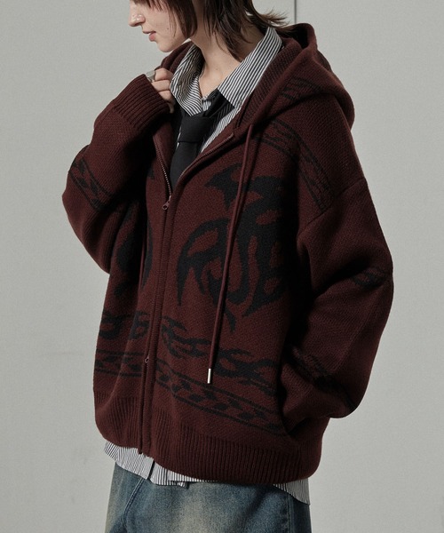 セール】【Alfred Alex】トライバル ローゲージ オーバーサイズ ジップ