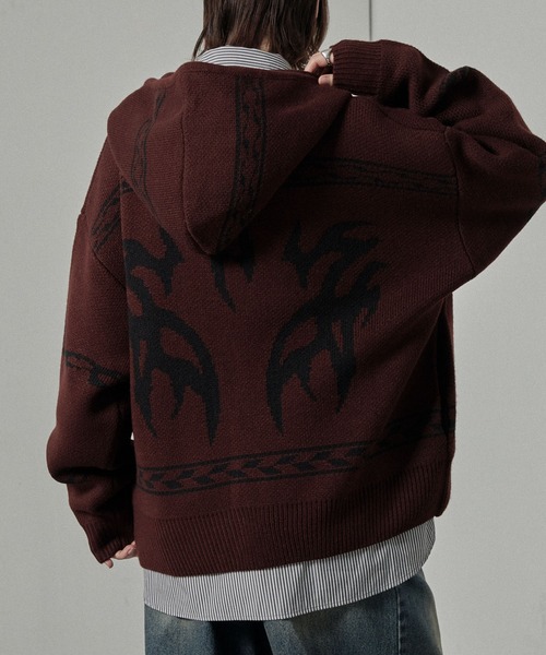 Alfred Alex（アルフレッドアレックス）の「【Alfred Alex】トライバル ローゲージ オーバーサイズ ジップアップ カウチンニットパーカー（パーカー・メンズ・グレー/ワイン/ブラック・L/M）」の18枚目の写真