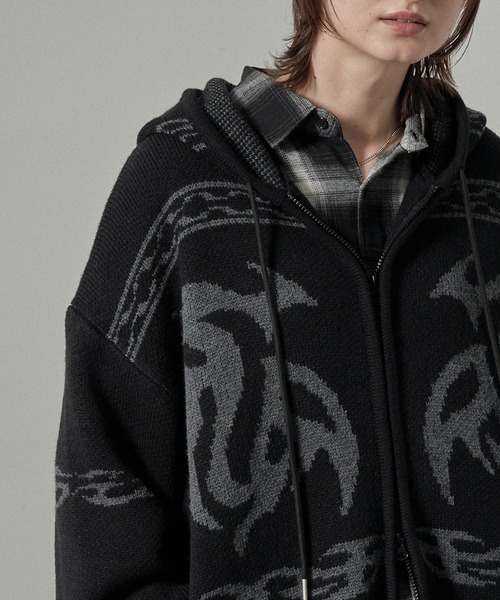 Alfred Alex（アルフレッドアレックス）の「【Alfred Alex】トライバル ローゲージ オーバーサイズ ジップアップ カウチンニットパーカー（パーカー・メンズ・グレー/ワイン/ブラック・L/M）」の17枚目の写真