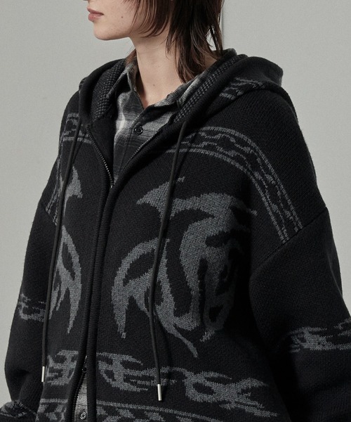 Alfred Alex（アルフレッドアレックス）の「【Alfred Alex】トライバル ローゲージ オーバーサイズ ジップアップ カウチンニットパーカー（パーカー・メンズ・グレー/ワイン/ブラック・L/M）」の15枚目の写真