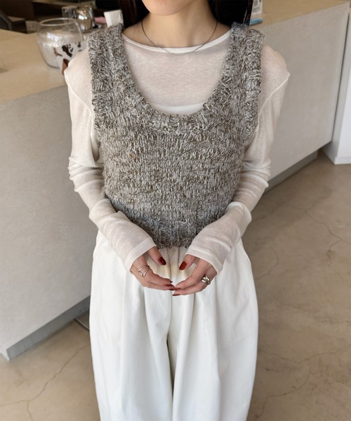 LE MORE（リモア）の「ミックスニットビスチェ（ベスト・レディース・ブラウン/グレー・FREE）」の2枚目の写真