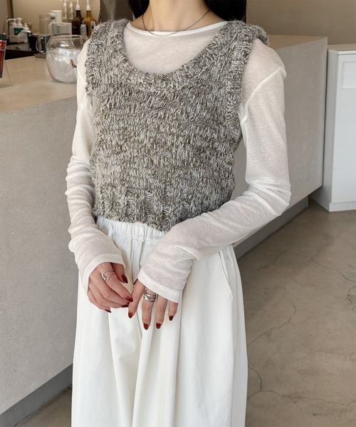 LE MORE（リモア）の「ミックスニットビスチェ（ベスト・レディース・ブラウン/グレー・FREE）」の4枚目の写真