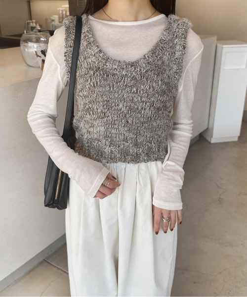 LE MORE（リモア）の「ミックスニットビスチェ（ベスト・レディース・ブラウン/グレー・FREE）」の7枚目の写真