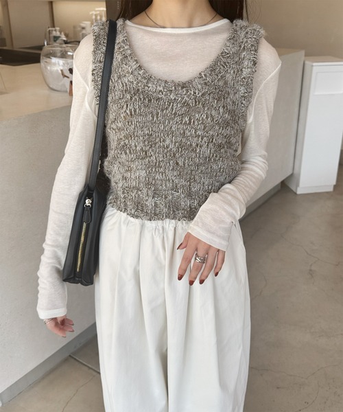 LE MORE（リモア）の「ミックスニットビスチェ（ベスト・レディース・ブラウン/グレー・FREE）」の8枚目の写真