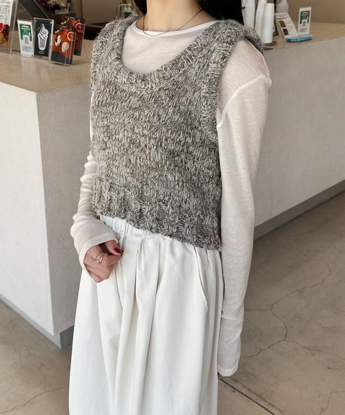 LE MORE（リモア）の「ミックスニットビスチェ（ベスト・レディース・ブラウン/グレー・FREE）」の9枚目の写真