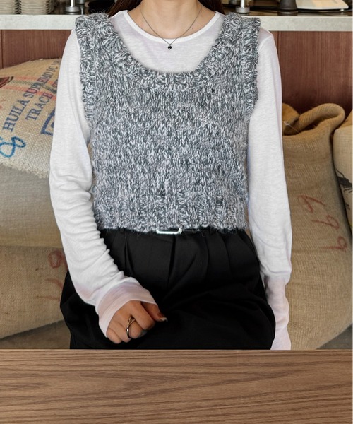 LE MORE（リモア）の「ミックスニットビスチェ（ベスト・レディース・ブラウン/グレー・FREE）」の12枚目の写真