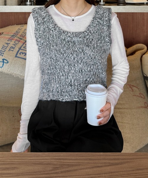 LE MORE（リモア）の「ミックスニットビスチェ（ベスト・レディース・ブラウン/グレー・FREE）」の13枚目の写真