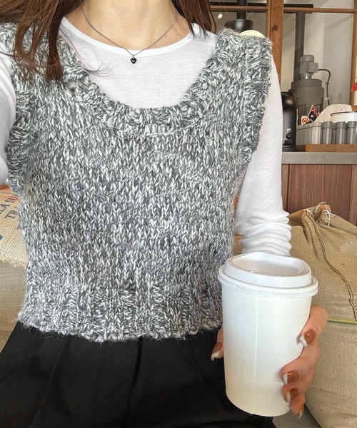 LE MORE（リモア）の「ミックスニットビスチェ（ベスト・レディース・ブラウン/グレー・FREE）」の14枚目の写真