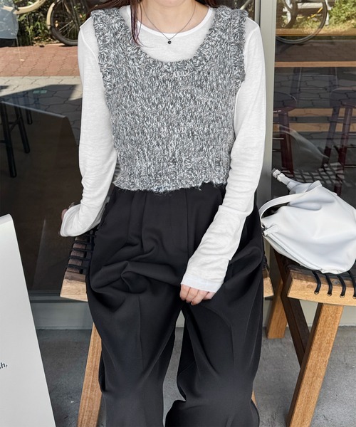 LE MORE（リモア）の「ミックスニットビスチェ（ベスト・レディース・ブラウン/グレー・FREE）」の16枚目の写真