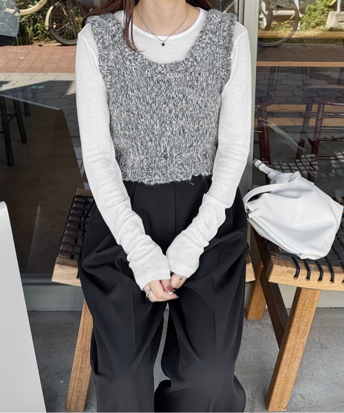 LE MORE（リモア）の「ミックスニットビスチェ（ベスト・レディース・ブラウン/グレー・FREE）」の17枚目の写真