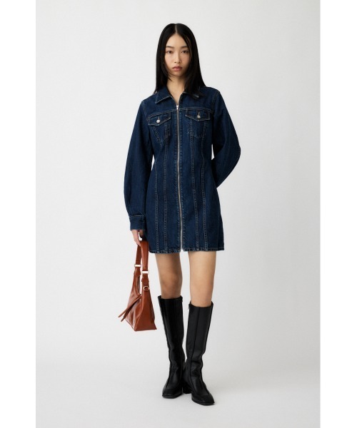 MOUSSY(マウジー)の「ZIP UP DENIM ミニドレス(ワンピース・レディース・ブルー・1/2)」の2枚目の写真