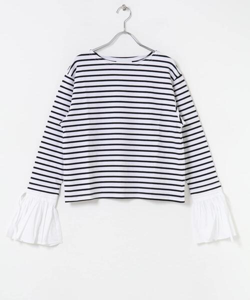 URBAN RESEARCH ROSSO WOMEN（アーバンリサーチ　ロッソ）の「Mewl　シャツスリーブボーダーTOPS（Tシャツ/カットソー・レディース・ブラック/オフホワイト・FREE）」の5枚目の写真