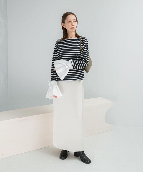 URBAN RESEARCH ROSSO WOMEN（アーバンリサーチ　ロッソ）の「Mewl　シャツスリーブボーダーTOPS（Tシャツ/カットソー・レディース・ブラック/オフホワイト・FREE）」の8枚目の写真