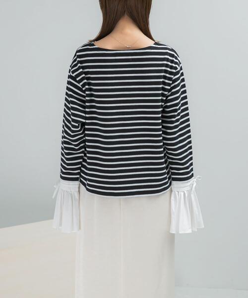 URBAN RESEARCH ROSSO WOMEN（アーバンリサーチ　ロッソ）の「Mewl　シャツスリーブボーダーTOPS（Tシャツ/カットソー・レディース・ブラック/オフホワイト・FREE）」の11枚目の写真