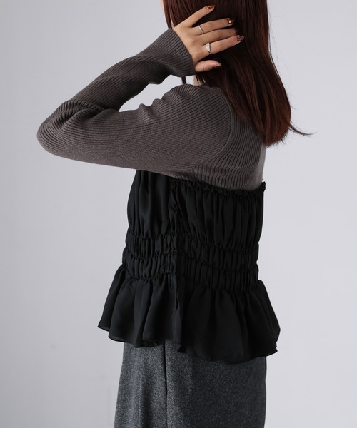 Riberry(リベリー)の「異素材ドッキングシャーリングニットプルオーバー(ニット/セーター・レディース・チャコールグレー/ブラック/ブラウン・FREE)」の12枚目の写真
