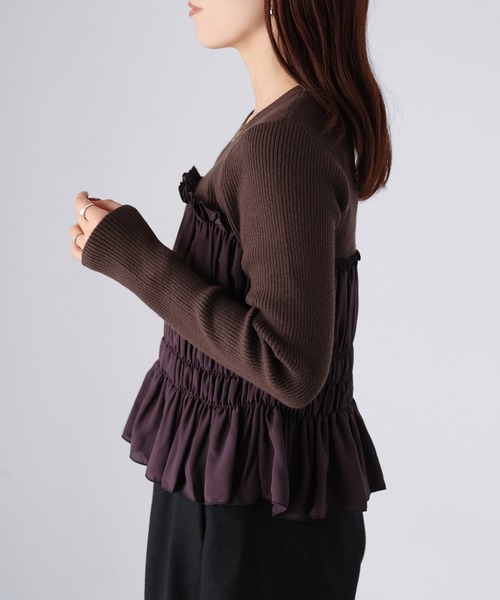Riberry(リベリー)の「異素材ドッキングシャーリングニットプルオーバー(ニット/セーター・レディース・チャコールグレー/ブラック/ブラウン・FREE)」の5枚目の写真