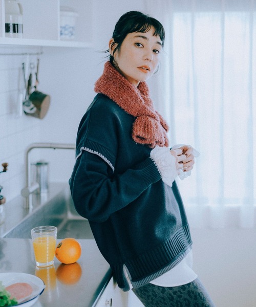 niko and...（ニコアンド）の「オリジナルフリルニットティペット（マフラー・レディース・グリーン/ボルドー/ナチュラル・0）」の4枚目の写真