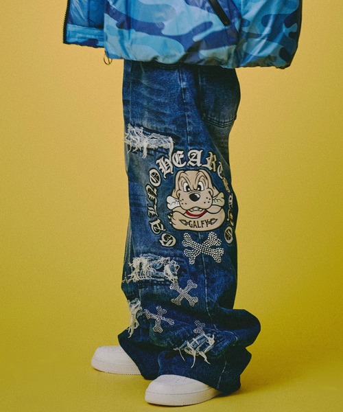 GALFY（ガルフィー）の「GALFY-ピカピカ骨骨レーザーかも？デニム（デニムパンツ・メンズ・ブラック/インディゴブルー・L/XL）」の2枚目の写真