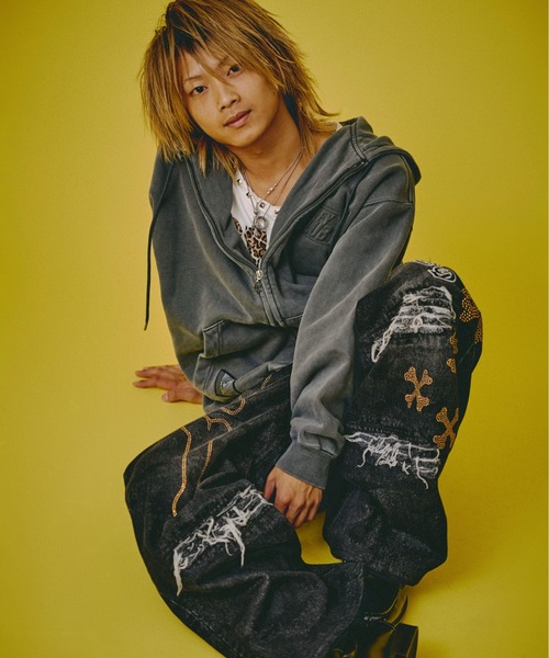 GALFY（ガルフィー）の「GALFY-ピカピカ骨骨レーザーかも？デニム（デニムパンツ・メンズ・ブラック/インディゴブルー・L/XL）」の4枚目の写真