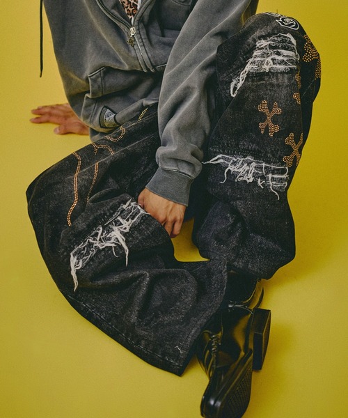 GALFY（ガルフィー）の「GALFY-ピカピカ骨骨レーザーかも？デニム（デニムパンツ・メンズ・ブラック/インディゴブルー・L/XL）」の6枚目の写真