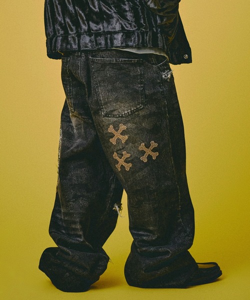 GALFY（ガルフィー）の「GALFY-ピカピカ骨骨レーザーかも？デニム（デニムパンツ・メンズ・ブラック/インディゴブルー・L/XL）」の8枚目の写真