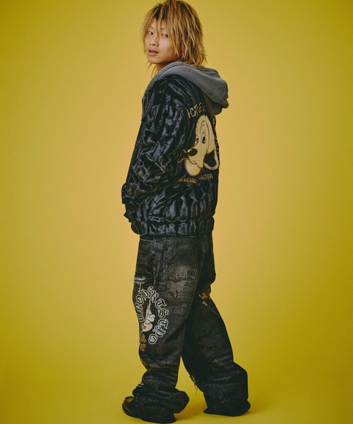 GALFY（ガルフィー）の「GALFY-ピカピカ骨骨レーザーかも？デニム（デニムパンツ・メンズ・ブラック/インディゴブルー・L/XL）」の9枚目の写真