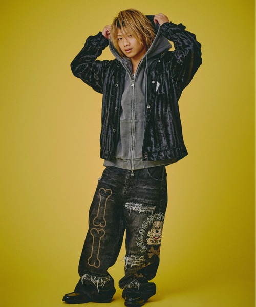 GALFY（ガルフィー）の「GALFY-ピカピカ骨骨レーザーかも？デニム（デニムパンツ・メンズ・ブラック/インディゴブルー・L/XL）」の11枚目の写真