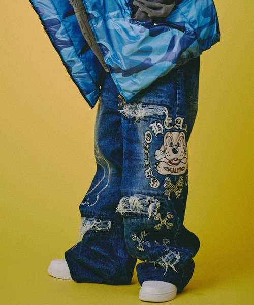 GALFY（ガルフィー）の「GALFY-ピカピカ骨骨レーザーかも？デニム（デニムパンツ・メンズ・ブラック/インディゴブルー・L/XL）」の12枚目の写真