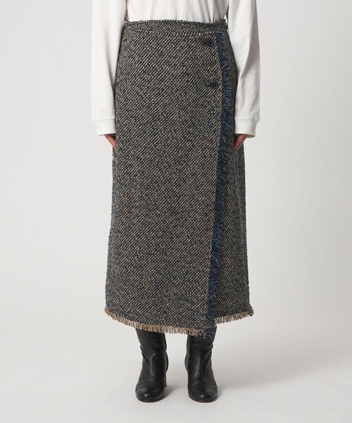 A DAY IN THE LIFE UNITED ARROWS(アデイインザライフユナイテッドアローズ)の「ブークレ ツイードライク フリンジ ラップスカート<A DAY IN THE LIFE>(スカート・レディース・ブラウン系/ロイヤルブルー/ダークグレー・M/S)」の22枚目の写真
