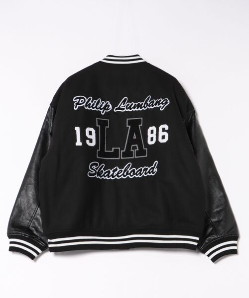 Philip Lumbang（フィリップランバン）の「【フィリップ・ランバン/Philip Lumbang】ウールメルトン ワッペンスタジャン ストリート スケート Y2K オールドスクール バーシティジャケット アワードジャケット（スタジャン・メンズ・ブラック/グリーン・MEDIUM/X-LARGE/LARGE）」の3枚目の写真