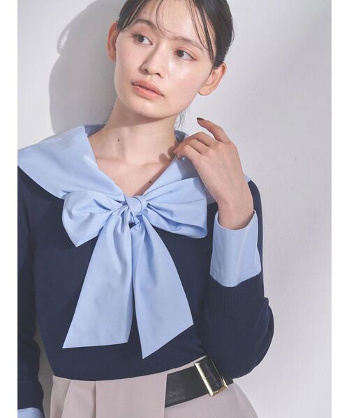 TONAL(トーナル)の「セーラードッキングニット(ニット/セーター・レディース・ネイビー/グレー/オフホワイト・MEDIUM)」の1枚目の写真