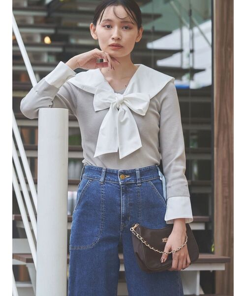 TONAL(トーナル)の「セーラードッキングニット(ニット/セーター・レディース・ネイビー/グレー/オフホワイト・MEDIUM)」の3枚目の写真